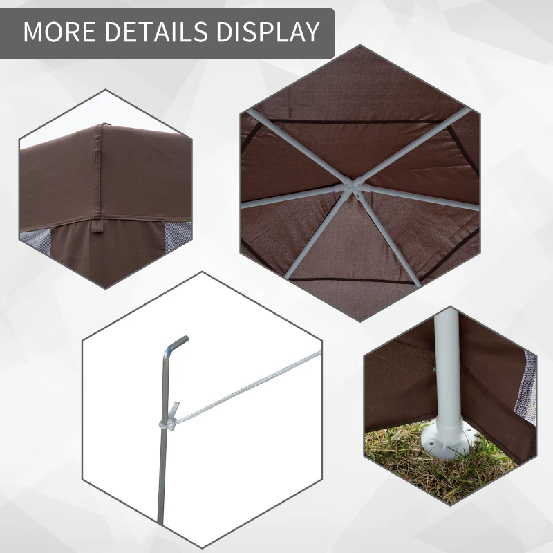 Outsunny 13' x 11' Hexagonal Garden Gazebo Patio Party Outdoor Canopy Tent Sun Shelter w/ Mosquito Net Zipped Door - Brown