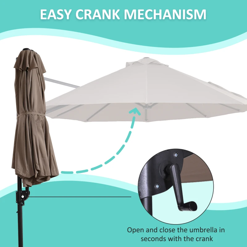 Outsunny Outdoor Patio Umbrella with Twin Canopy Sunshade Umbrella with Lift Crank,  Brown