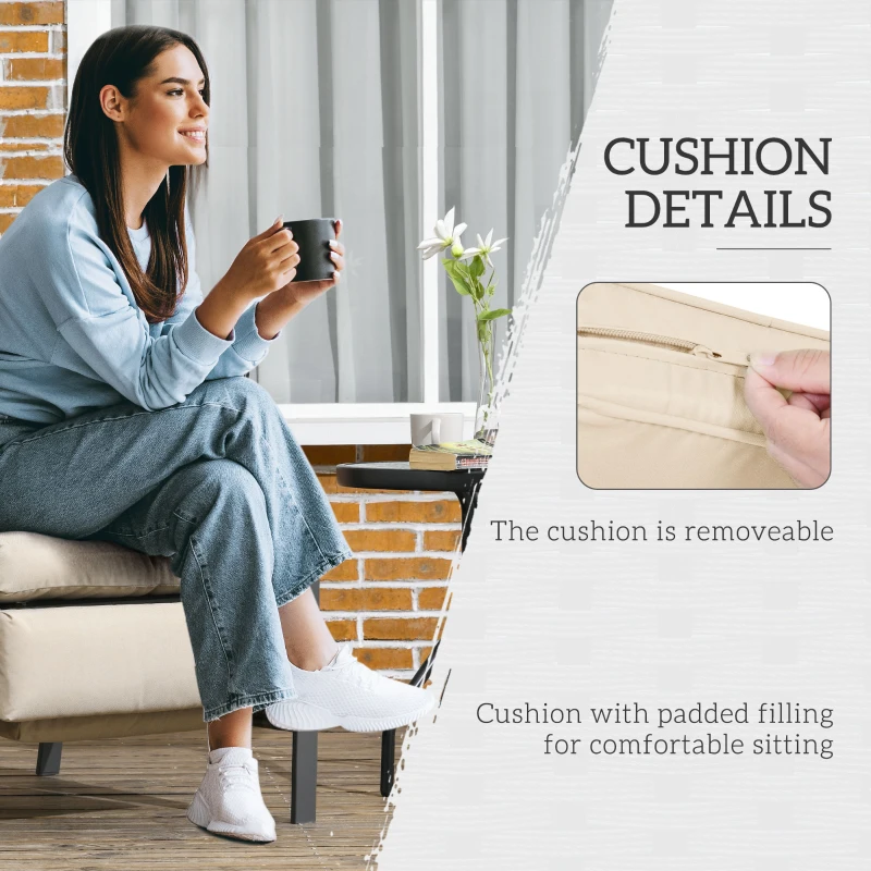 Outsunny Outdoor Rattan Recliner Chair, Wicker Reclining Chair with Adjustable Back Retractable Footrest Cushion Khaki