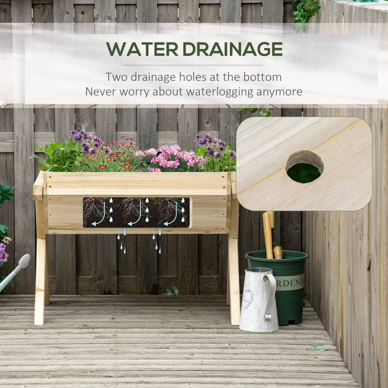 Outsunny Elevated Planter Box with Legs, Wooden Raised Garden Bed with Bed Liner and Drainage Holes, for Backyard, Patio to Grow Vegetables, Herbs, and Flowers