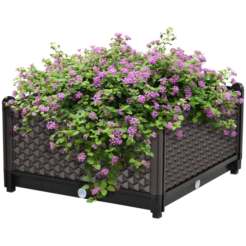 Outsunny Plastic Garden Raised Bed, Elevated Planter Box, Flower Vegetables Planting Container with Self-Watering Design and Drainage Holes