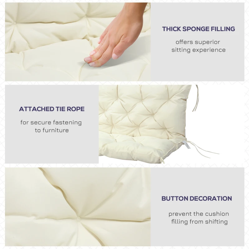 Outsunny 2 Seater Garden Bench Cushion, Soft Thick Outdoor Non-Slip 2 Seater Soft Pad With Backrest for Garden Patio, 52" x 43" x 4", Beige