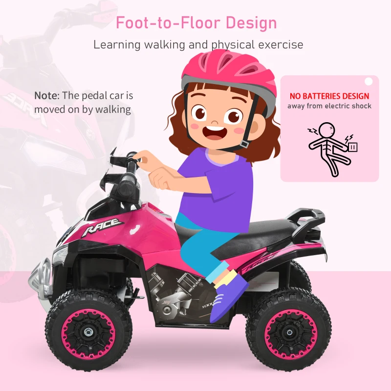 Aosom No Power 4 Wheels Ride on Toy for Kids, Foot To Floor Slider Toddler Ride-on Car with Music, Lightening, for 18-36 Months Pink