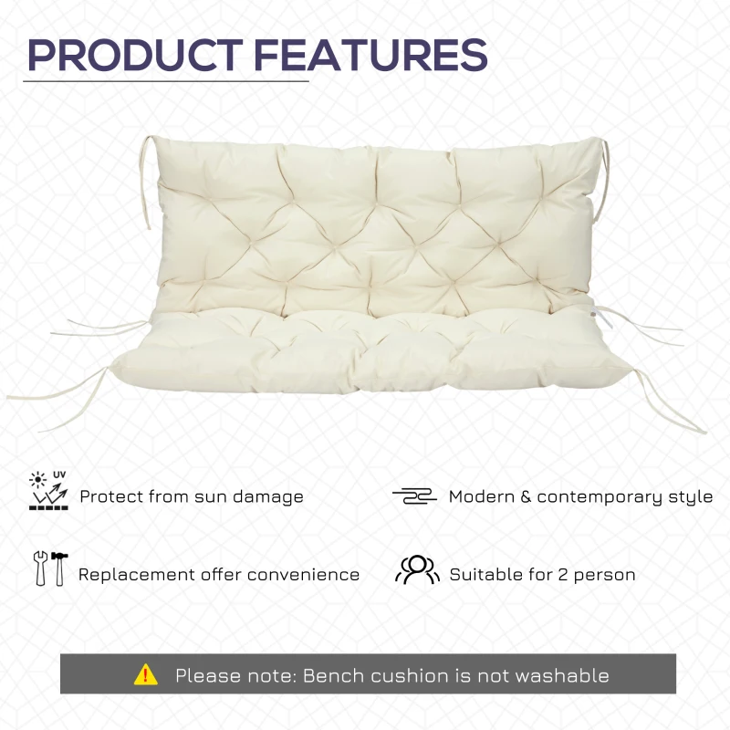 Outsunny 2 Seater Garden Bench Cushion, Soft Thick Outdoor Non-Slip 2 Seater Soft Pad With Backrest for Garden Patio, 52" x 43" x 4", Beige