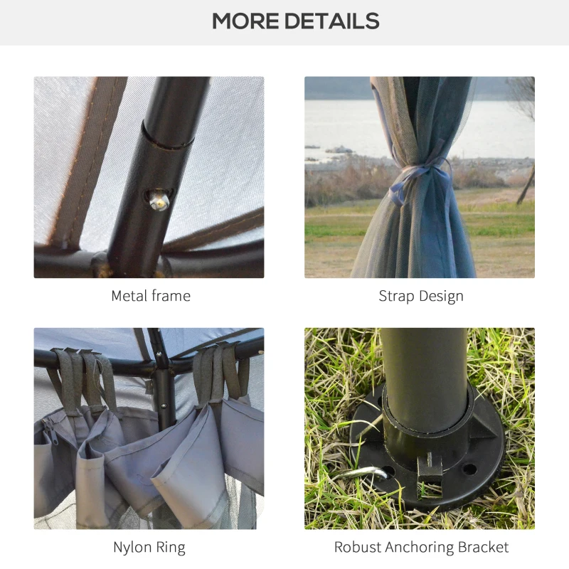 Outsunny 10' x 10' Patio Gazebo Outdoor Pavilion 2 Tire Roof Canopy Shelter Garden Event Party Tent Yard Sun Shade Steel Frame w/ Mosquito Netting Grey