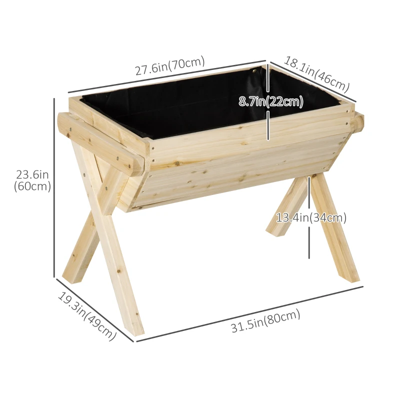 Outsunny Elevated Planter Box with Legs, Wooden Raised Garden Bed with Bed Liner and Drainage Holes, for Backyard, Patio to Grow Vegetables, Herbs, and Flowers