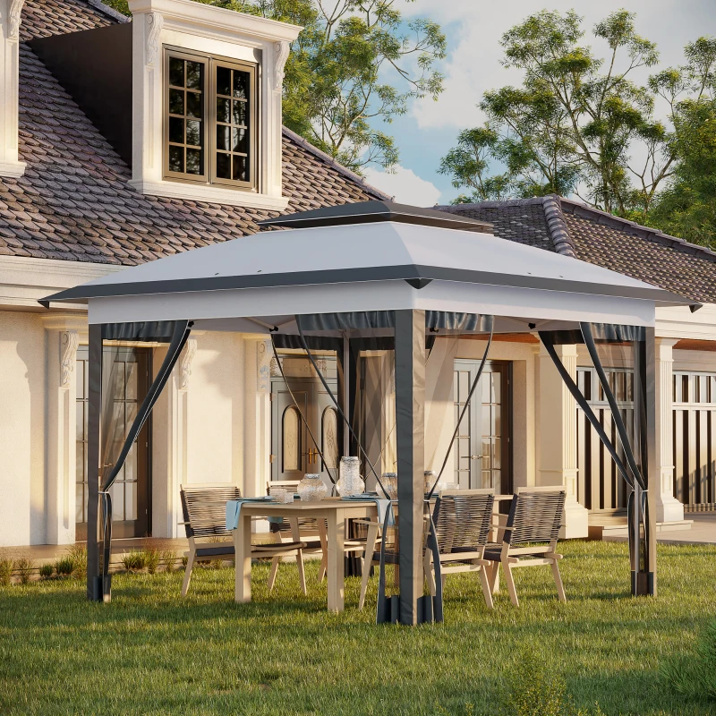 Outsunny 12' x 12' Outdoor Pop-Up Canopy Tent with Mesh Sidewalls, Easy Setup Shelter for Parties & Events, Includes Carry Bag, Gray