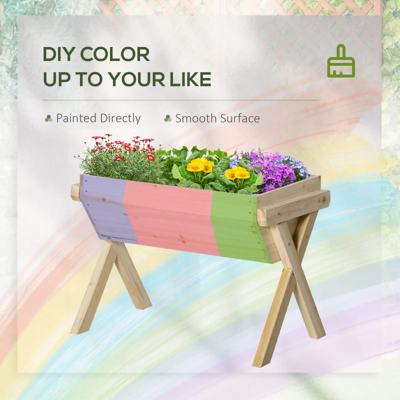 Outsunny Elevated Planter Box with Legs, Wooden Raised Garden Bed with Bed Liner and Drainage Holes, for Backyard, Patio to Grow Vegetables, Herbs, and Flowers