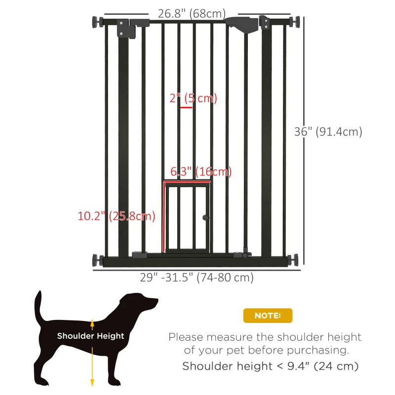 PawHut 36" Easy Open Indoor Dog Gates for Doorways, House, Stair - Black