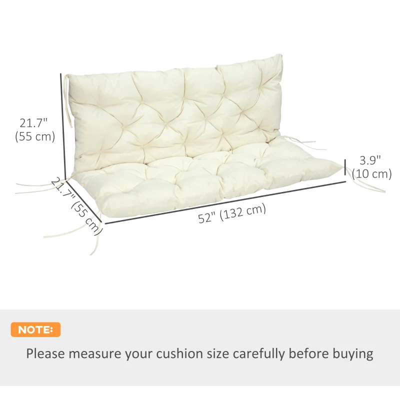 Outsunny 2 Seater Garden Bench Cushion, Soft Thick Outdoor Non-Slip 2 Seater Soft Pad With Backrest for Garden Patio, 52" x 43" x 4", Beige