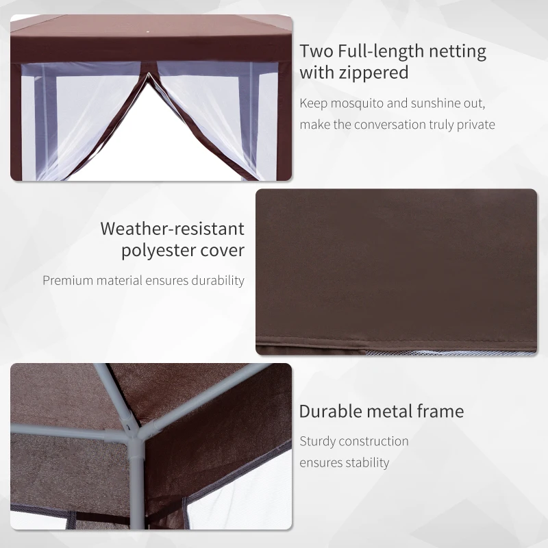 Outsunny 13' x 11' Hexagonal Garden Gazebo Patio Party Outdoor Canopy Tent Sun Shelter w/ Mosquito Net Zipped Door - Brown