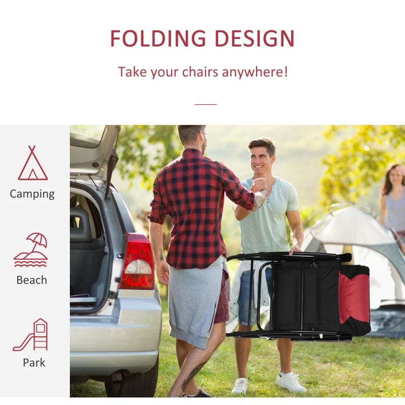 Outsunny Folding Rocking Chair Set of 2 Padded Rockers with Armrest, Red & Black