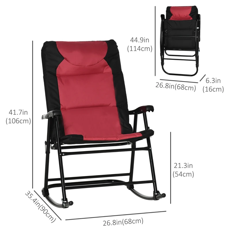 Outsunny Folding Rocking Chair Set of 2 Padded Rockers with Armrest, Red & Black