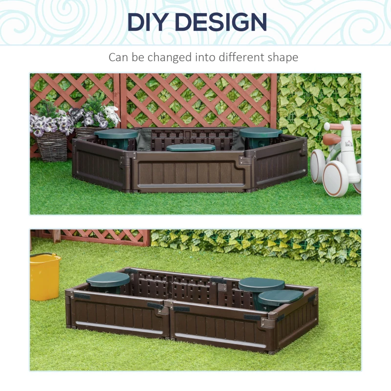 Outsunny DIY Kids Sandbox with Waterproof Oxford Cover, Sand Playset Station with Bottom Fabric Liner, for 3-12 Years Old, Outdoor Indoor Backyard, Brown