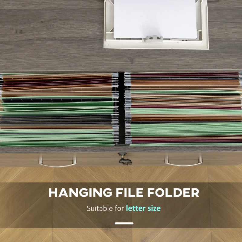 Vinsetto 2 Drawer File Cabinet with Lock, Office Filing Cabinet, Hanging Bar for Letter Size, Home Office, Grey