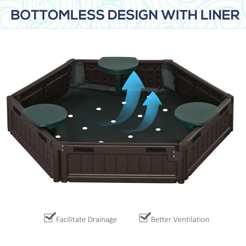 Outsunny DIY Kids Sandbox with Waterproof Oxford Cover, Sand Playset Station with Bottom Fabric Liner, for 3-12 Years Old, Outdoor Indoor Backyard, Brown