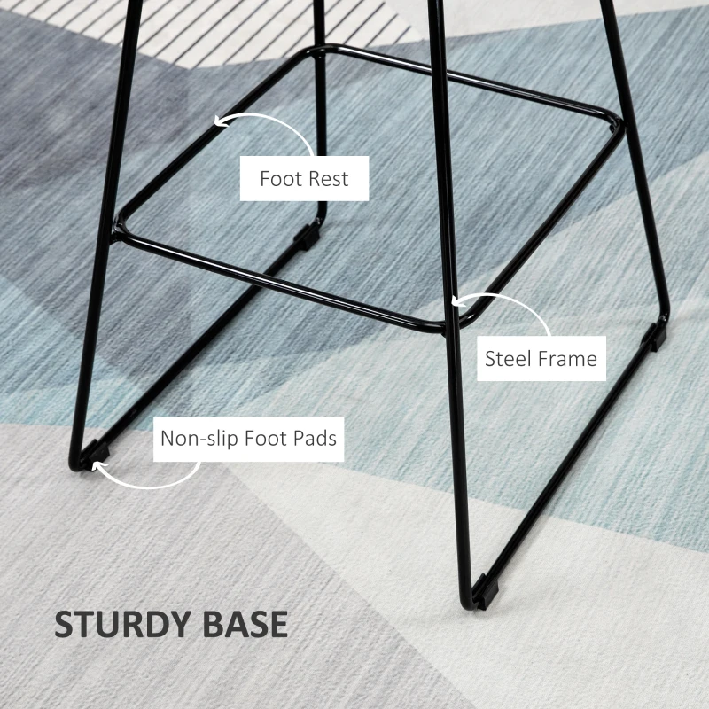 HOMCOM Modern Bar Stools, Metal Wire Bar Height Barstools, 30" Seat Height Bar Chairs for Kitchen with Back and Footrest, Set of 2, Black