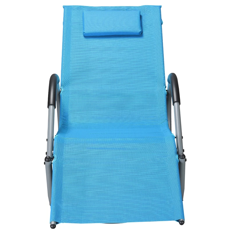 Outsunny Outdoor Rocking Chair, Chaise Lounge Pool Chair for Sun Tanning, Sunbathing Rocker, Armrests & Pillow for Patio, Lawn, Beach, Large, Blue