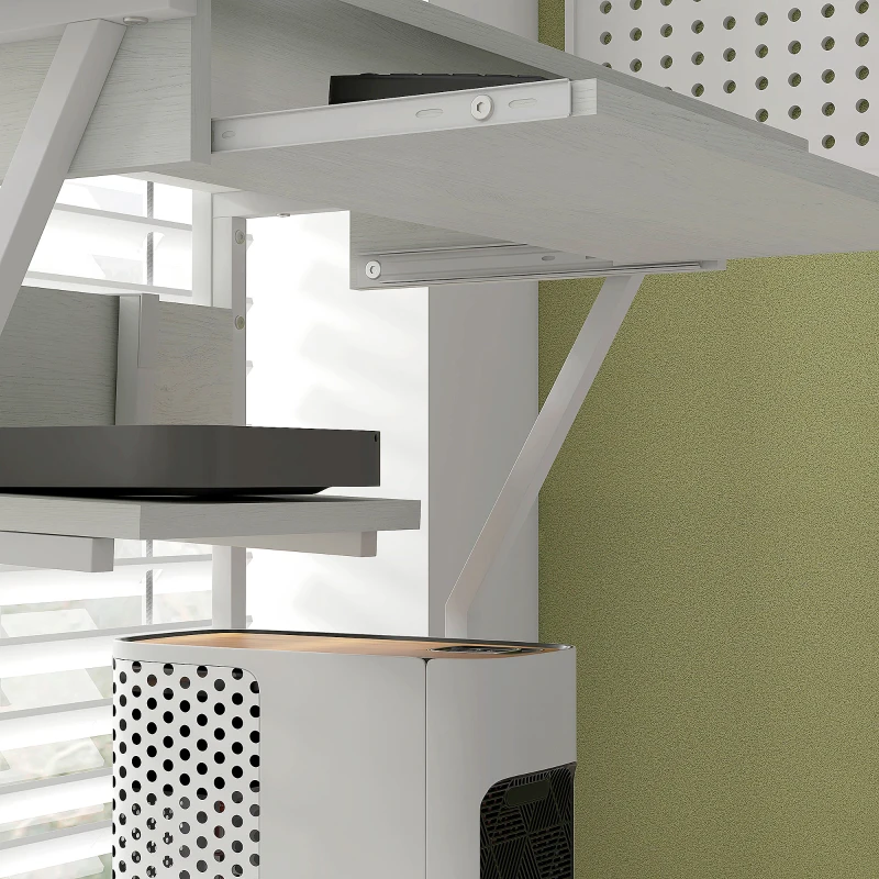 HOMCOM 32" Mobile Computer Table, Rolling Study Desk for Home Office with Keyboard Tray, Storage Shelves, Wheels, White
