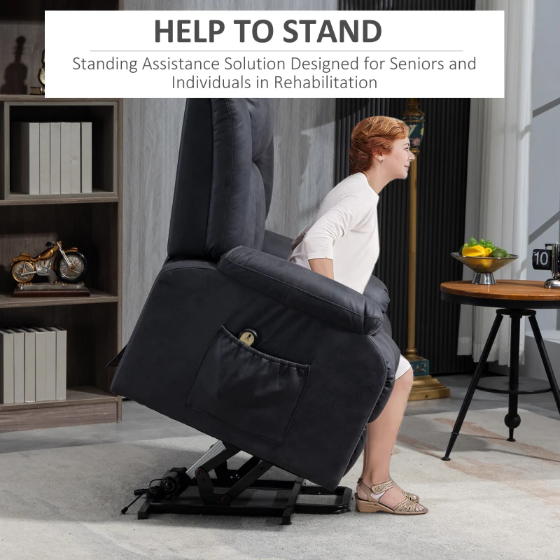 HOMCOM Lift Chair for Seniors, Microfibre Upholstered Electric Recliner Chair with Remote, Quick Assembly, Charcoal Grey