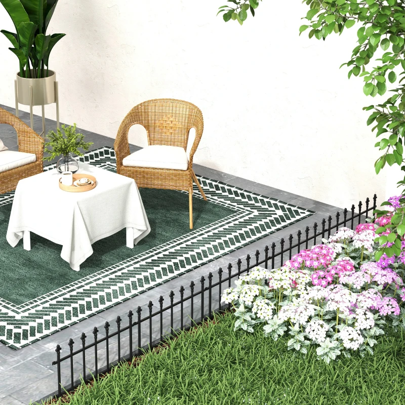 Outsunny Decorative Metal Garden Fence, 9.2ft Steel Border Panels, 5-Pack, Landscape & Flower Bed Barrier, Animal Guard, Black