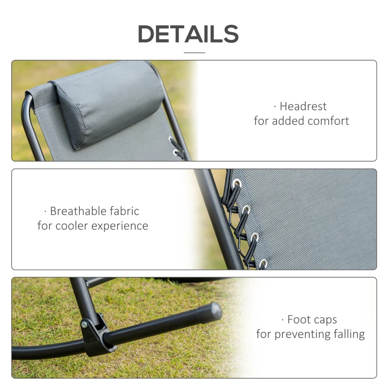 Outsunny 2 Piece Outdoor Rocking Chair Set, Patio Folding Lawn Rocker Set with Headrests for Yard, Patio, Deck, Backyard, Gray