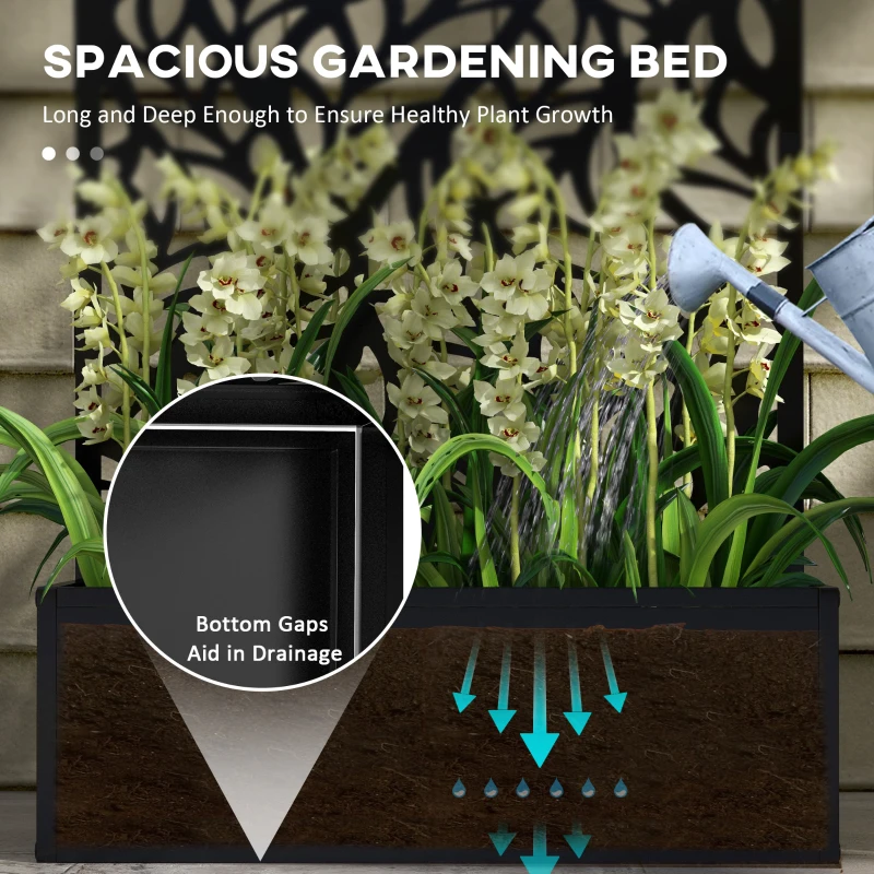 Outsunny Metal Outdoor Privacy Screen with Raised Graden Bed, Privacy Panel and Planter Box, Wall-Mounted or Freestanding