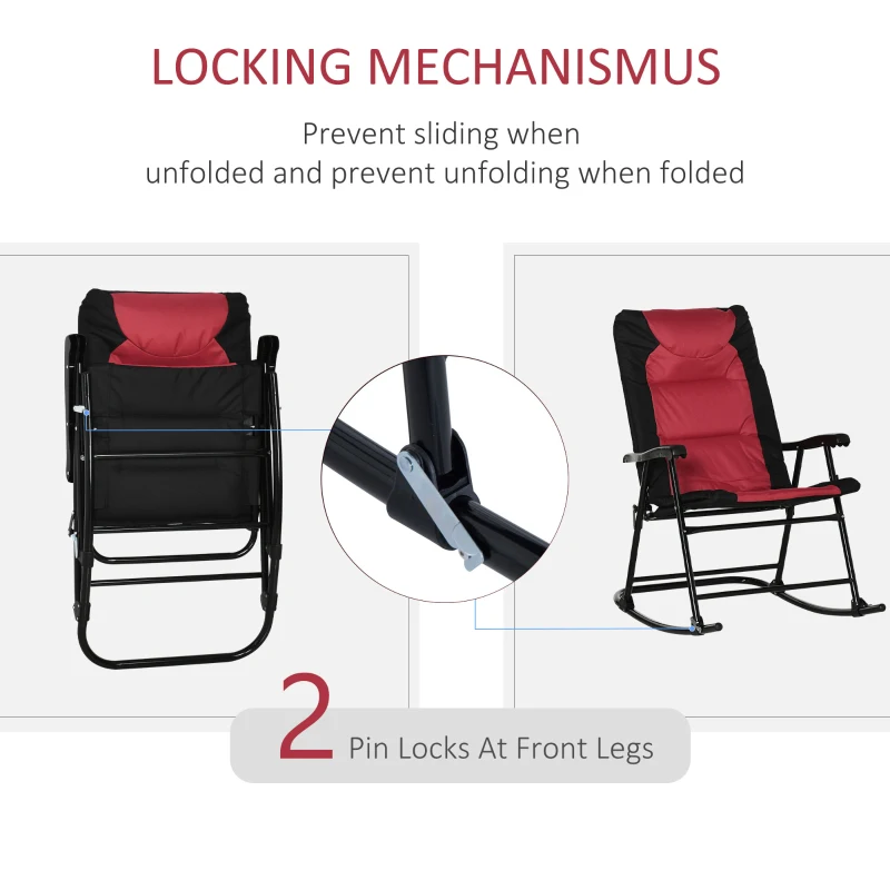Outsunny Folding Rocking Chair Set of 2 Padded Rockers with Armrest, Red & Black