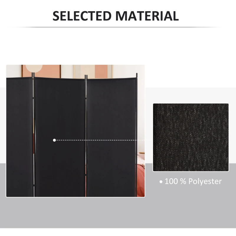 HOMCOM 3 Panel Room Divider, 6 Ft Double Hinged Folding Privacy Screen, Portable Freestanding Partition Wall Divider for Home Office, Black