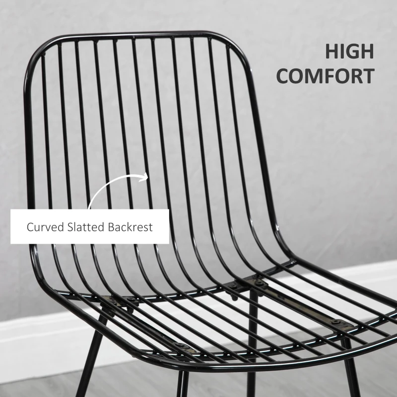 HOMCOM Modern Bar Stools, Metal Wire Bar Height Barstools, 30" Seat Height Bar Chairs for Kitchen with Back and Footrest, Set of 2, Black