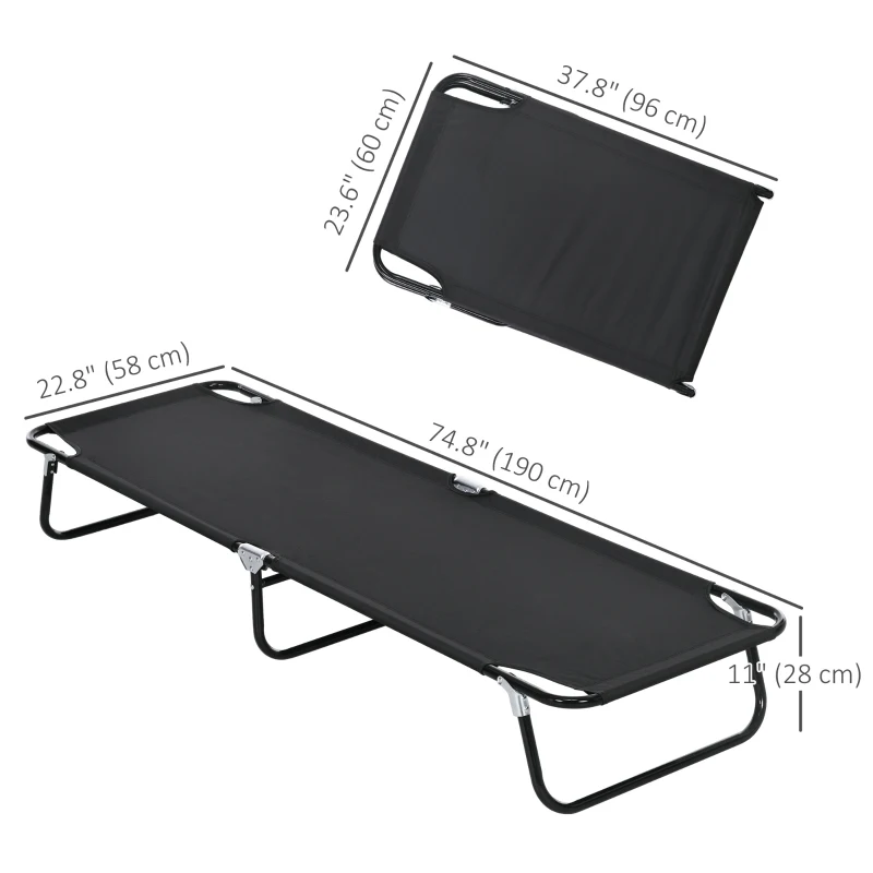Outsunny Outdoor Folding Camping Cot Sleeping Bed for Adults, Office Home Use, Black