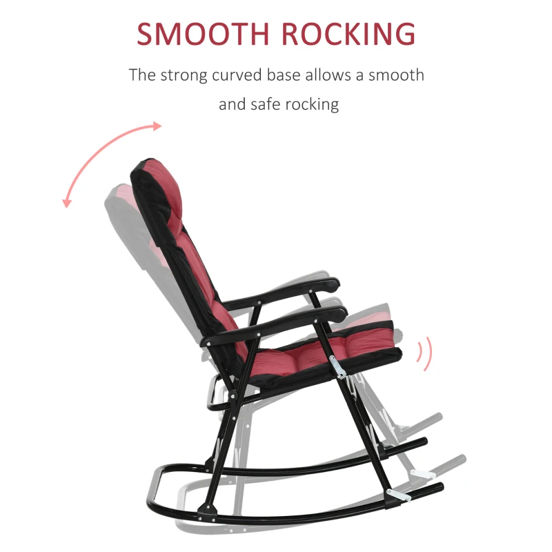 Outsunny Folding Rocking Chair Set of 2 Padded Rockers with Armrest, Red & Black
