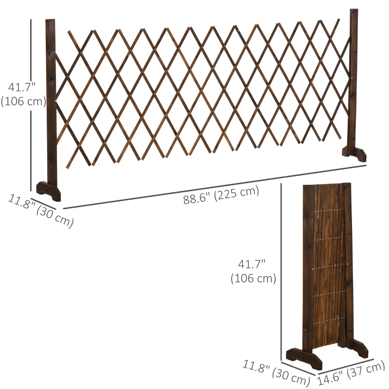 Outsunny Expanding Garden Fencing Freestanding Wooden Movable Fence Trellis, Dark Brown