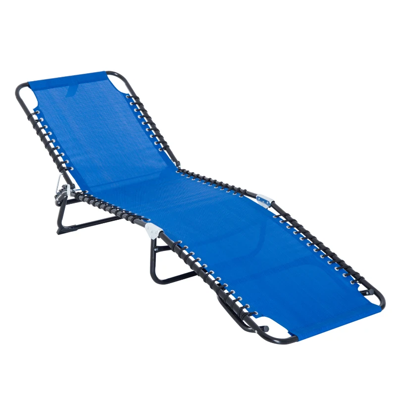 Outsunny Foldable Chaise Lounge, 4-Position Reclining Back, Trifold Portable design and Breathable Mesh for Poolside,Camping, Hiking - Navy Blue
