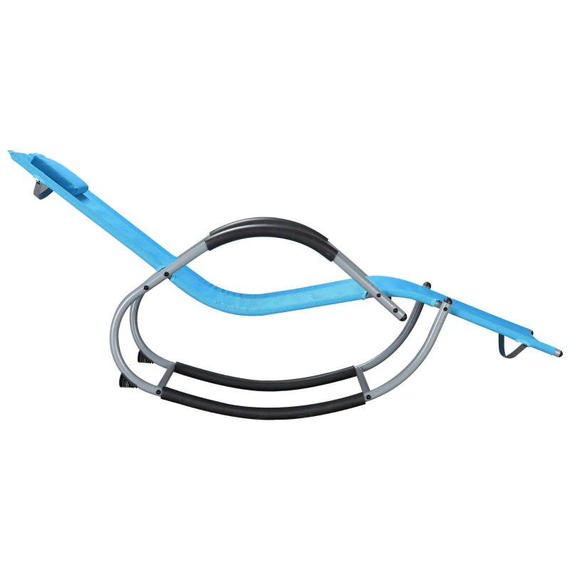 Outsunny Outdoor Rocking Chair, Chaise Lounge Pool Chair for Sun Tanning, Sunbathing Rocker, Armrests & Pillow for Patio, Lawn, Beach, Large, Blue