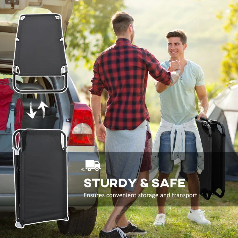 Outsunny Outdoor Folding Camping Cot Sleeping Bed for Adults, Office Home Use, Black