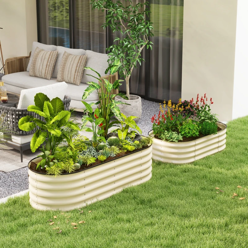 Outsunny 3.4' x 2' x 1' Galvanized Raised Garden Bed Kit, Metal Planter Box with Safety Edging, Cream