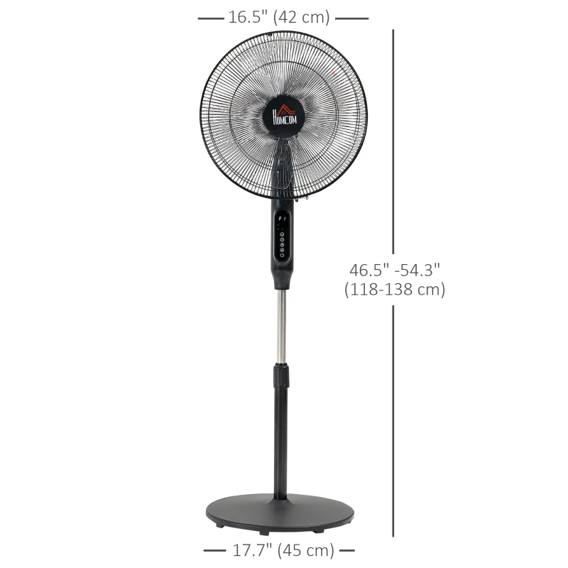 HOMCOM Standing Floor Fan with Remote Control, Stand Up Cooling Fan, Tall Pedestal Electric Fan for Bedroom, Black
