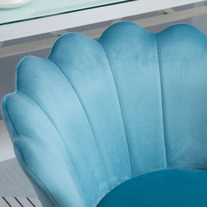 HOMCOM Adjustable Height Study Chair, Mid Back Velvet Office Chair with Swivel Wheels for Living Room, Study, Blue