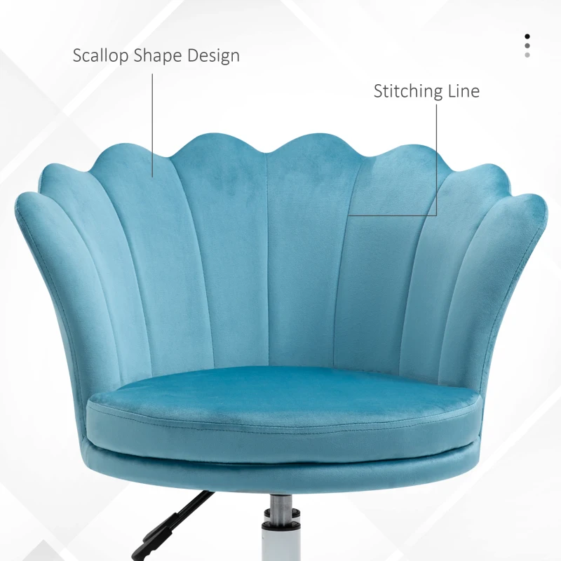 HOMCOM Adjustable Height Study Chair, Mid Back Velvet Office Chair with Swivel Wheels for Living Room, Study, Blue