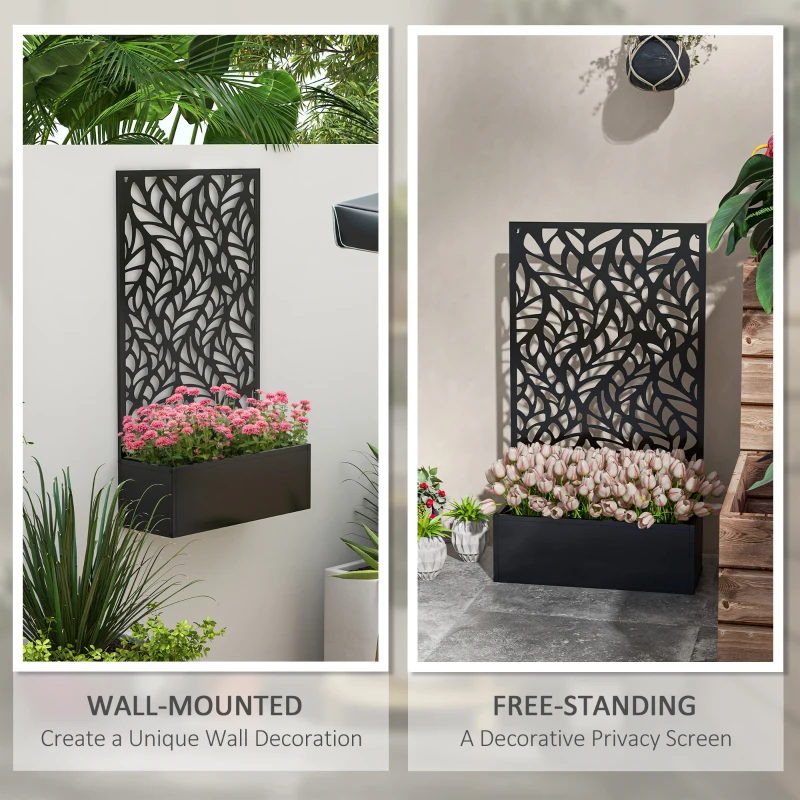 Outsunny Metal Outdoor Privacy Screen with Raised Graden Bed, Privacy Panel and Planter Box, Wall-Mounted or Freestanding