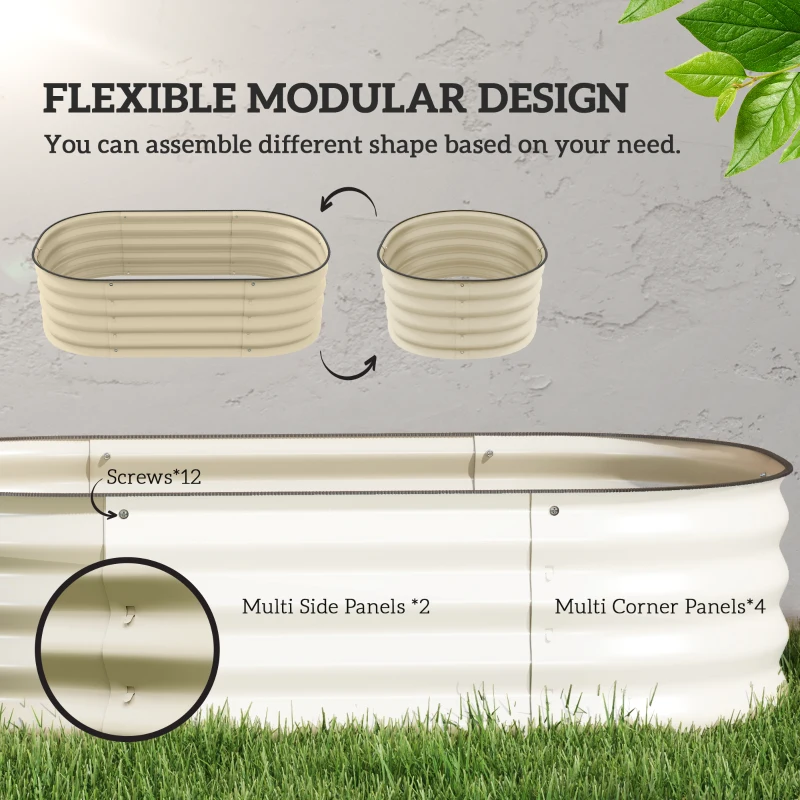 Outsunny 3.4' x 2' x 1' Galvanized Raised Garden Bed Kit, Metal Planter Box with Safety Edging, Cream