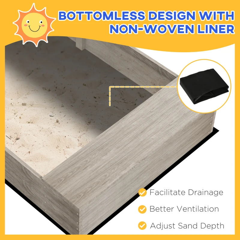 Outsunny Wooden Kids Sandbox with Liner, Kitchen Design for Garden, Backyard