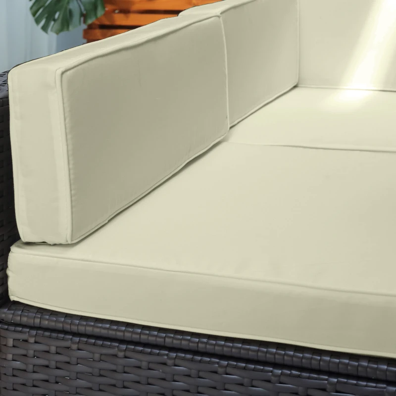 Outsunny 7 Piece Outdoor Patio Sofa Set with Cushions, All Weather PE Rattan, 29.5" Sofa Section, Glass Top Coffee Table for Outdoor Living, Beige(m-11)