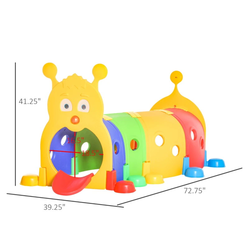 Qaba Caterpillar Tunnel, Toddler Tunnel for Kids Crawl and Climb Through, Kids' Play Structure Indoor Outdoor, 4 Sections, Multicolored