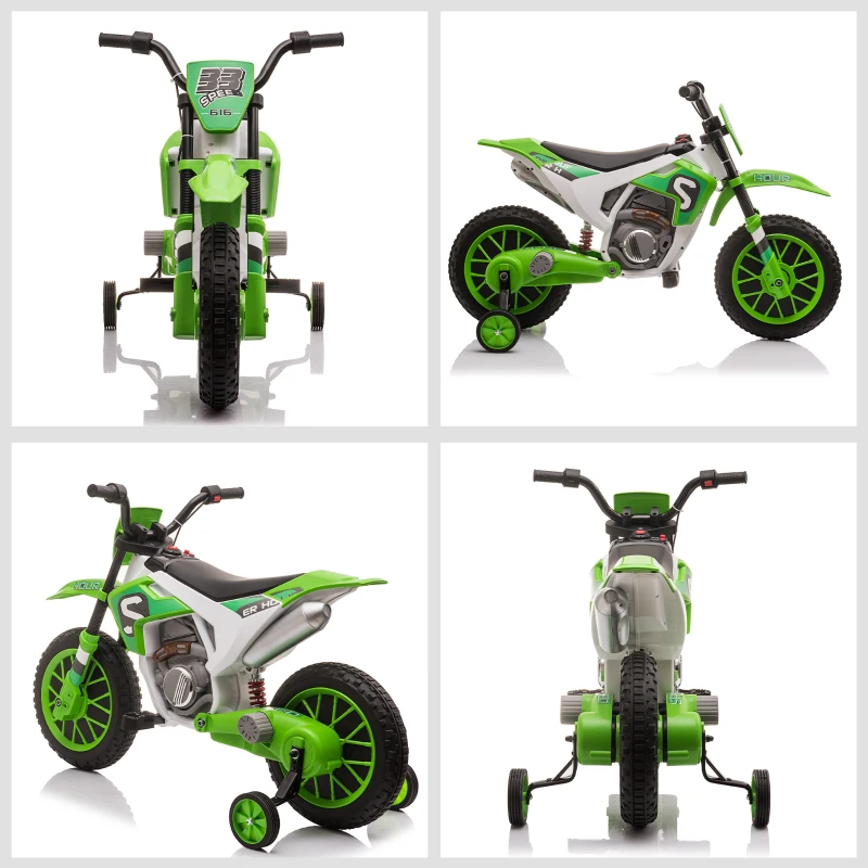 Aosom 12V Kids Motorcycle w/ Treaded Tires, 5mph Top Speed Electric Bike for Kids, Ride On Motorcycle w/ Training Wheels, Battery Charger, Spring Suspension, Green(m-8)