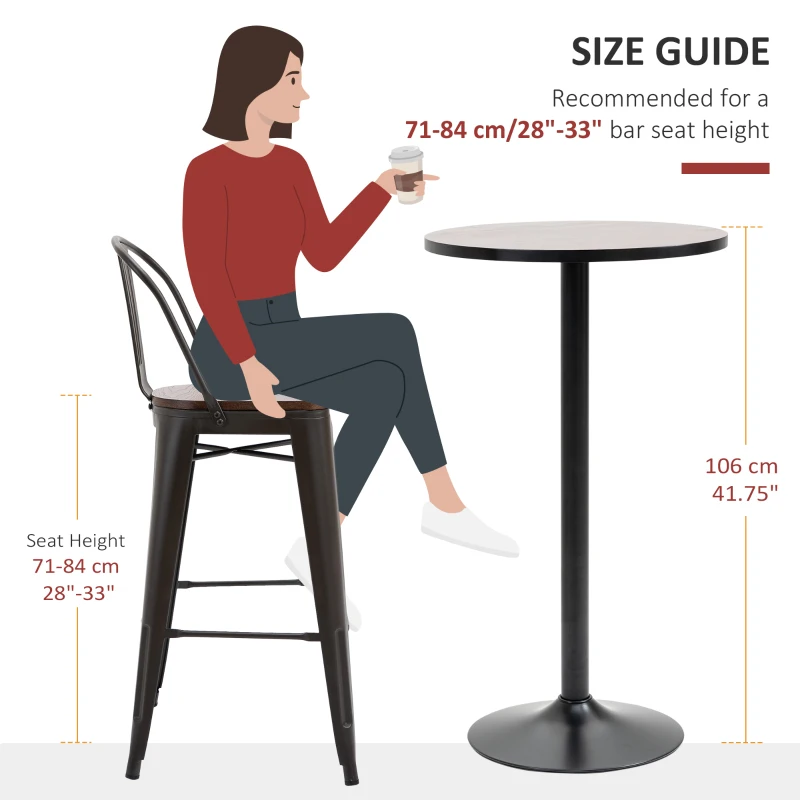 HOMCOM 41" H Bar Height Round Bar Table, Rustic Industrial Pub Table, Elm Wood Top Bistro Table with Metal Base