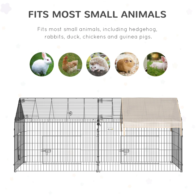 PawHut Outdoor Metal Kennel Enclosure for Small Animals, Utilizable as Rabbit or Chicken Run, 87" x 41", Black & White