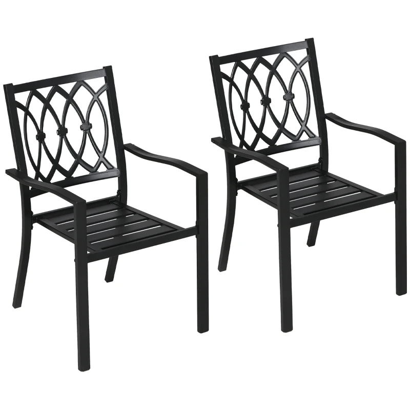Outsunny 2 PCs Dining Chairs, Outdoor Armchairs, Stackable Design, Black