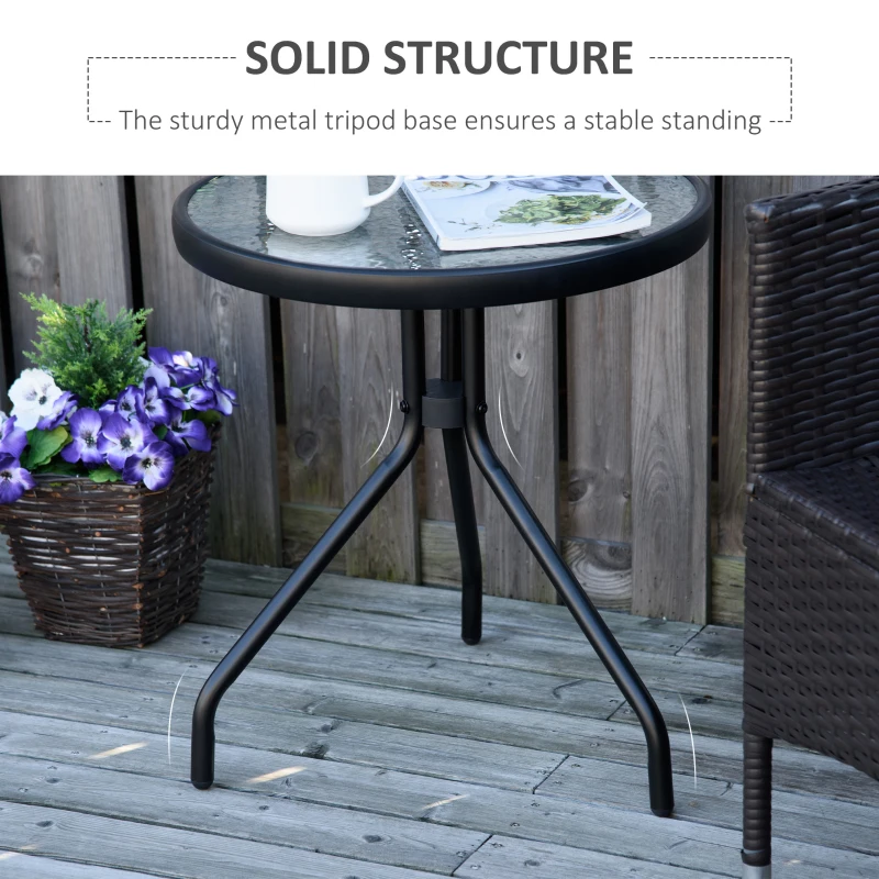 Outsunny 20" Round Outdoor End Table, Patio Side Table with Tempered Glass Top for Garden, Balcony, Poolside, Black